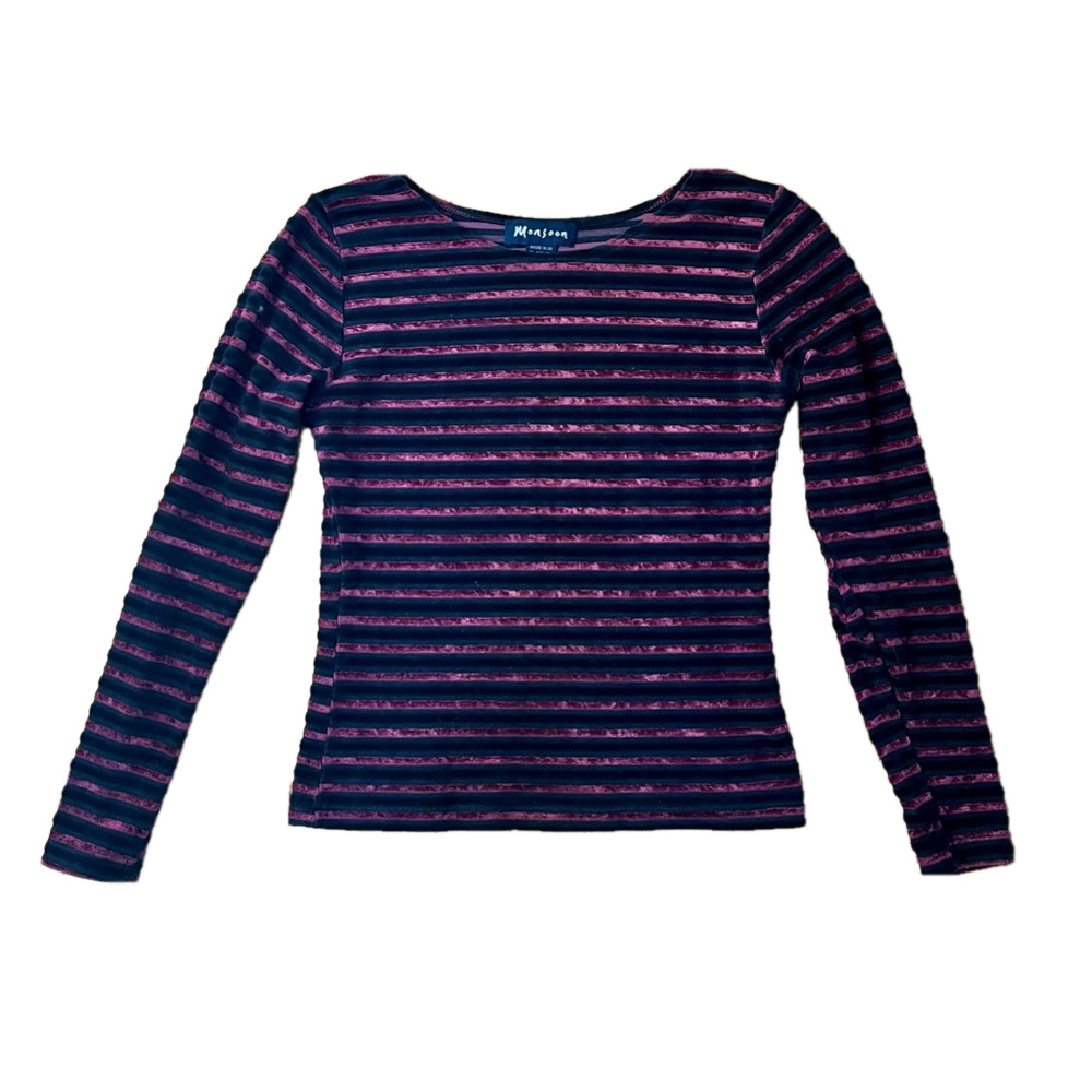 Monsoon black and purple long-sleeved top, velvety cotton blend, size UK 10 🇬🇧